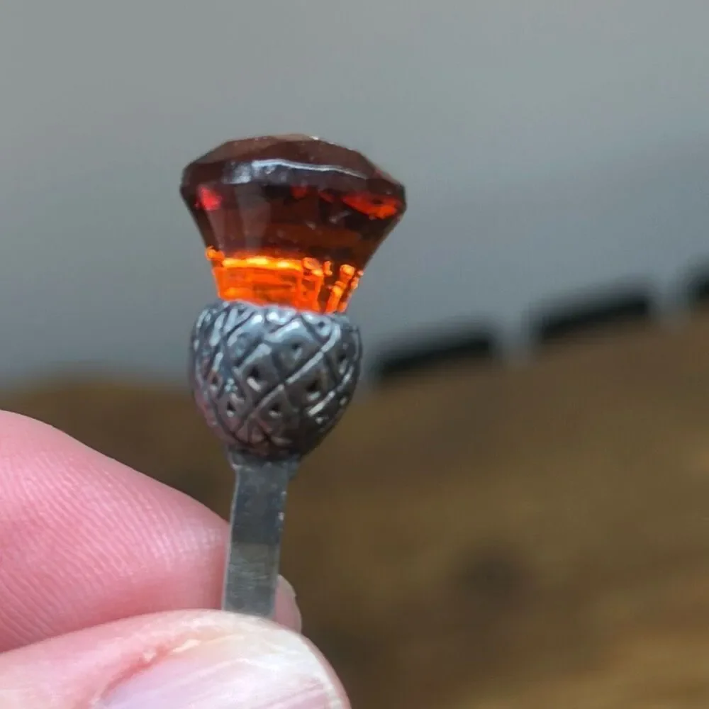 Sugar SPOON Silverplate Vintage EXQUISITE EPNS AMBER crystal‎ PINEAPPLE TOP mini